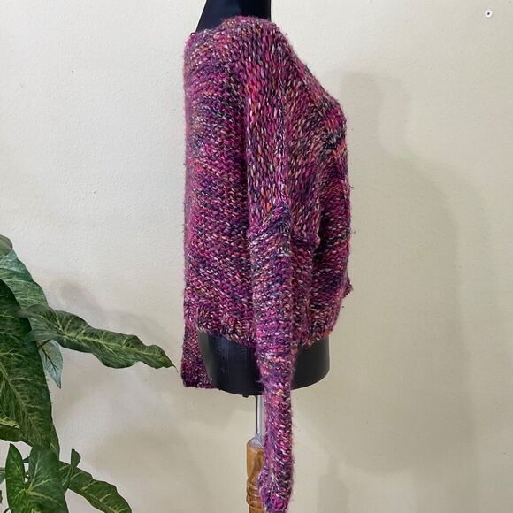 Free People sweater Women's Size S/P Purple Chunky Cable-Knit Wool Blend LS - Picture 2 of 11